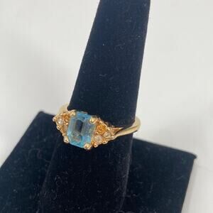 Blue Topaz Cubic Zirconia 18 K Gold Plated Ring